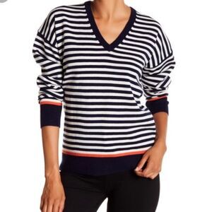 EUC Equipment Femme Lucinda V-Neck Cashmere Wool Stripe Sweater Sz M